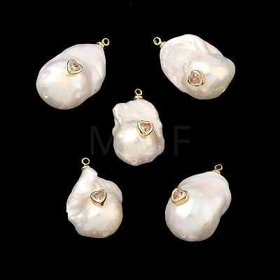 Brass & Pearl Micro Pave Cubic Zirconia Pendants KK-H259-13C-G02-1