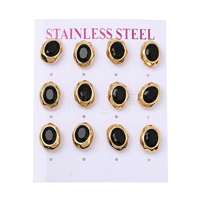 6 Pairs 304 Stainless Steel Pave Cubic Zirconia Stud Earrings SA-CBADCF0-04G-03-1
