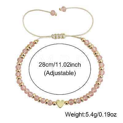 Adjustable Faceted Glass & Heart Brass Bead Braided Bracelets RF4294-1-1
