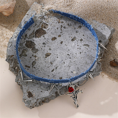 Alloy Pendant Denim Cloth Choker Necklaces for Women WGC1028-03-1
