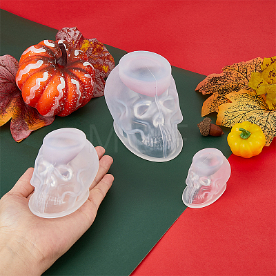 3Pcs 3 Style Halloween Skull Candle Silicone Statue Molds CAND-FH0001-04-1
