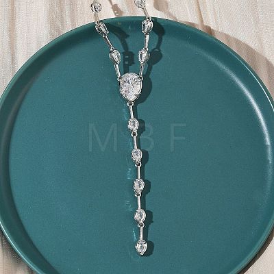 Brass Pave Clear Cubic Zirconia Y Necklaces NJEW-G183-06P-01-1