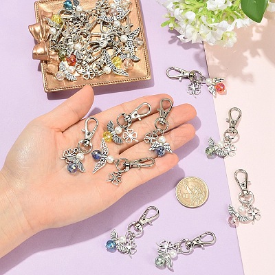 20Pcs 4 Style Alloy & Glass Pendant Decorations HJEW-YW00370-1