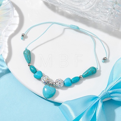 Heart Synthetic Turquoise Braided Bead Bracelets BJEW-JB09819-1
