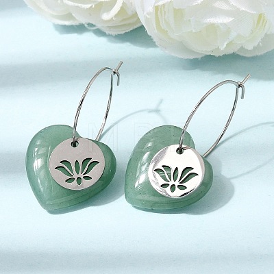 Natural Green Aventurine & 304 Stainless Steel Hoop Earrings for Women EJEW-G475-02P-06-1