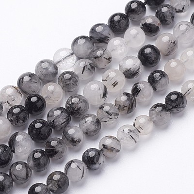 Natural Black Rutilated Quartz Beads Strands X-G-D295-8mm-1
