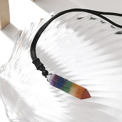 Chakra Double Terminal Pointed Bullet Shaped Stone Pendant Necklaces NJEW-Z060-01-1