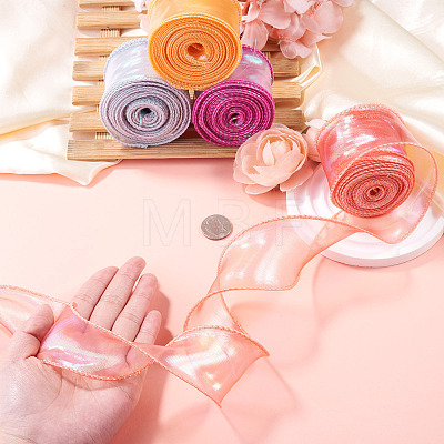 4 Rolls 4 Colors Polyester Iridescent Ribbon OCOR-TA0004-10-1