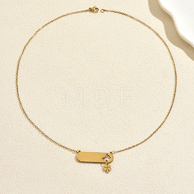 201 Stainless Steel Oval Tag Hollow Heart Clover Pendant Necklaces for Women TS8934-1