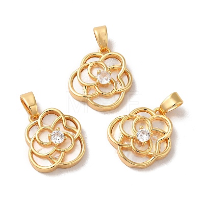 Brass Crystal Rhinestone Flower Charms with Natural Shell KK-I703-12G-1