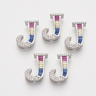 Brass Cubic Zirconia Slide Charms ZIRC-S063-01J-P-1