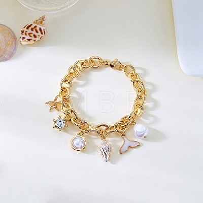 Beach Style Alloy Enamel & Plastic Pearl Charm Bracelets WG5E974-05-1