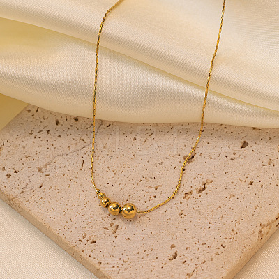 304 Stainless Steel Round Graduated Beaded Pendant Necklaces for Women WG0AAA5-01-1