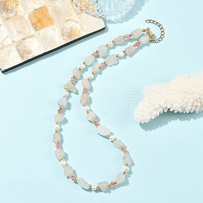 Raw Natural Madagascar Rose Quartz & Dyed Pink Faceted Rondell Malaysia Jade & Pearl Beaded Necklaces for Women NJEW-JN06590-1