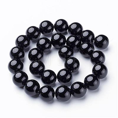 Natural Black Onyx Round Beads Strands GSR14mmC097-1
