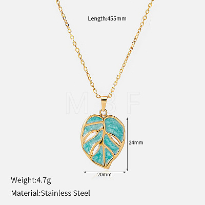 304 Stainless Steel Enamel Hollow Leaf Pendant Necklaces for Women WGF8C1A-04-1