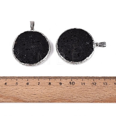 Electroplate Natural Lava Rock Coin Pendants G-Q606-54P-1