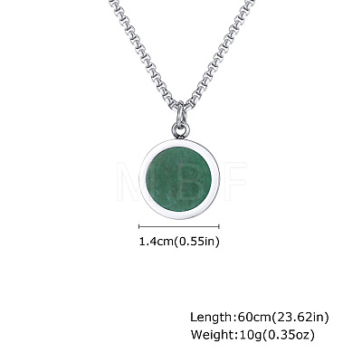 Natural Green Aventurine 304 Stainless Steel Coin Pendant Necklaces for Men WG41827-05-1