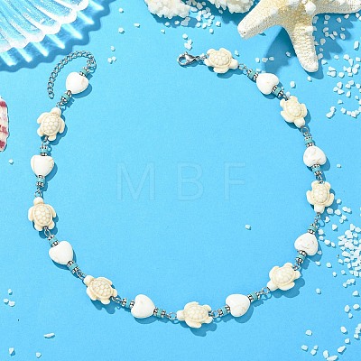Ocean Dyed Synthetic Turquoise Turtle and Heart Beaded Necklaces for Women NJEW-JN06227-02-1