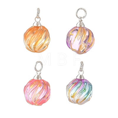 Baking Paint and Golden Metal Enlaced Glass Pendants PALLOY-JF05670-01-1