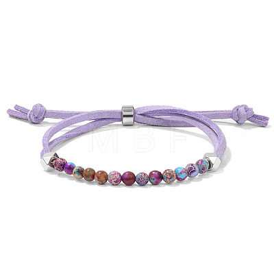 4MM Round Dyed Natural Imperial Jasper Beaded Faux Suede Cord Slider Bracelets for Women WG432D6-01-1