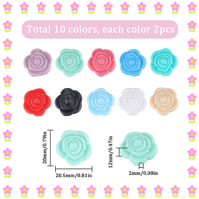 SUNNYCLUE 20Pcs 10 Colors Rose Food Grade Eco-Friendly Silicone Beads SIL-SC0001-44-1