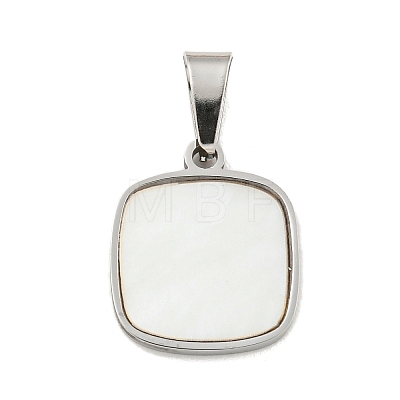 304 Stainless Steel Pave Natural White Shell Square Charms STAS-S130-01P-1