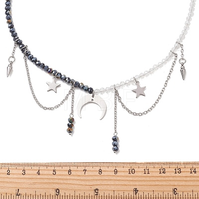 304 Stainless Steel Double Horn Star Pendant Necklaces NJEW-TA00246-1