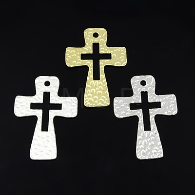 Hammered Cross Alloy Pendants PALLOY-D259-M-1