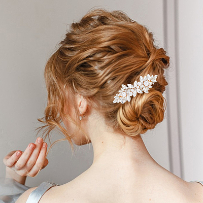 GOMAKERER 4Pcs 4 Style Flower Crystal Rhinestone Pearl Hair Barrettes OHAR-GO0001-08-1