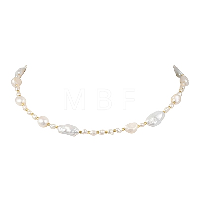 Natural Baroque Keshi Pearl Nuggets & Glass Seed Beaded Necklaces for Women NJEW-JN06067-1