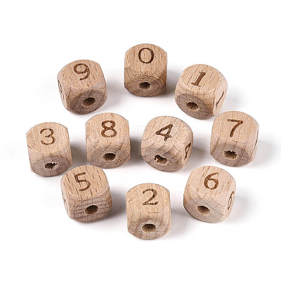 Engraved Beech Wood Beads WOOD-N022-07-1