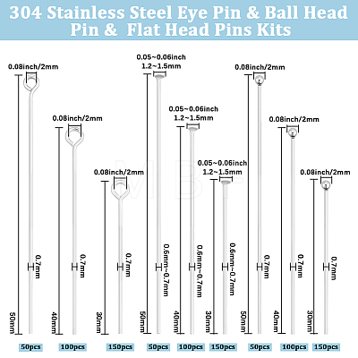 900Pcs 304 Stainless Steel Ball Head Pins & Eye Pins STAS-BBC0010-04-1
