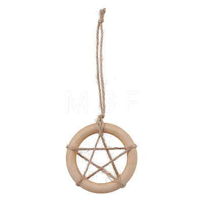 Ring with Star Wood Pendant Decoration HJEW-JM02200-1