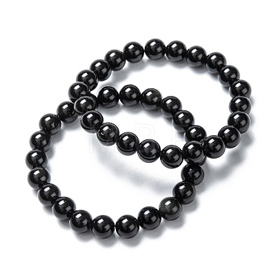 Natural Obsidian Stretch Beaded Bracelets G-A185-01A-1