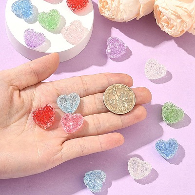 16Pcs 8 Colors Drusy Heart Resin Rhinestone Beads RESI-YW0006-24-1