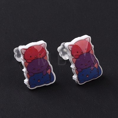 Acrylic Cat Stud Earrings with Platic Pins for Women EJEW-F293-04C-1