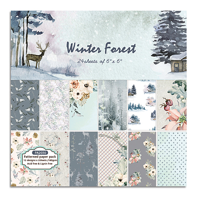 24Pcs 12 Styles Winter Forest Themed Scrapbooking Paper Pads WINT-PW0001-061-1