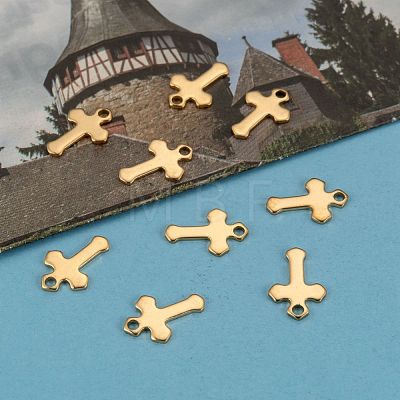 Ion Plating(IP) 304 Stainless Steel Tiny Cross Charms STAS-L159-06G-1