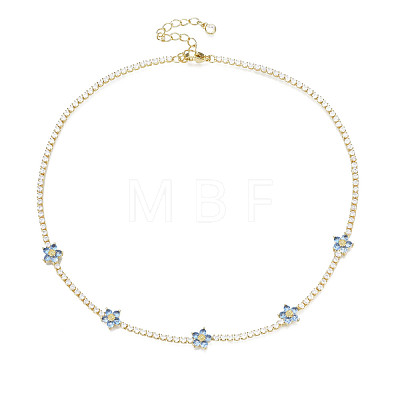 Cubic Zirconia Classic Tennis Necklace with Flower Links NJEW-N048-01C-1