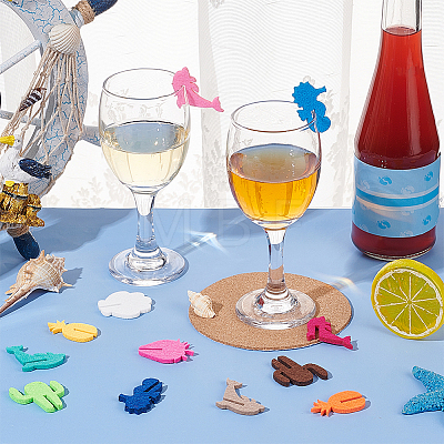 24Pcs 24 Styles Ocean Theme Felt Wine Glass Charms AJEW-BC0004-18-1
