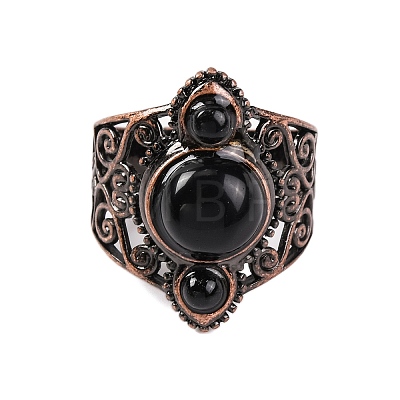 Natural Obsidian Retro Finger Rings RJEW-B067-01R-21-1