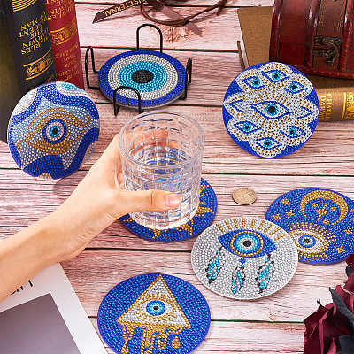 DIY Evil Eye Pattern Coaster Diamond Painting Kits DIY-TAC0016-54-1