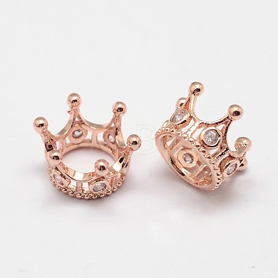 Crown Brass Micro Pave Grade AAA Cubic Zirconia Large Hole Beads ZIRC-O022-60RG-NR-1