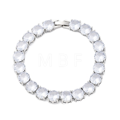 Brass Pave Clear Cubic Zirconia Flat Round Link Chain Bracelets for Women BJEW-A034-02P-1