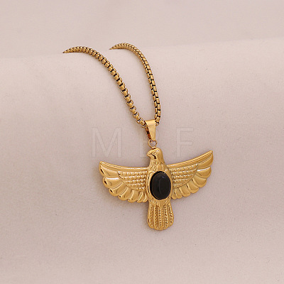 Eagle 304 Stainless Steel with Natural Black Onyx(Dyed & Heated) Pendant Necklaces FS-WGBFDBF-01-1