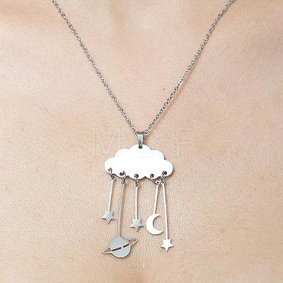 Non-Tarnish 201 Stainless Steel Cloud with Planet Pendant Necklace NJEW-OY001-60-1