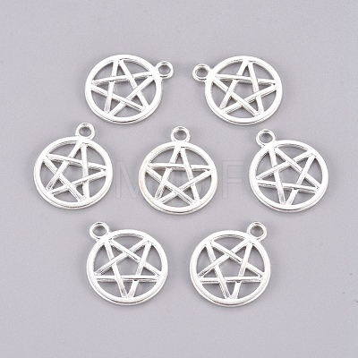 Tibetan Style Alloy Flat Round with Star Charms X-TIBEP-5248-S-FF-1