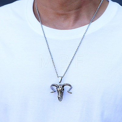 Stainless Steel Bull Skull Pendant Necklace for Men Halloween Accessory FC2548-1