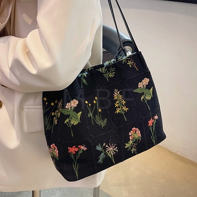 Flower Printed Polyester Women's Tote Bags PW-WG102BE-01-1